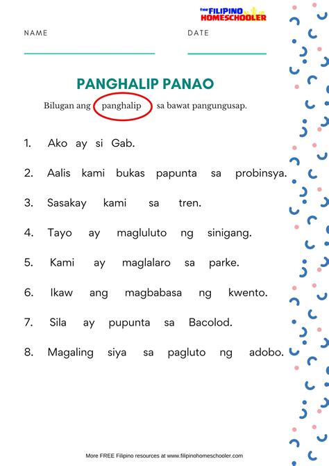 Pamalit ng pangalan filipino worksheet